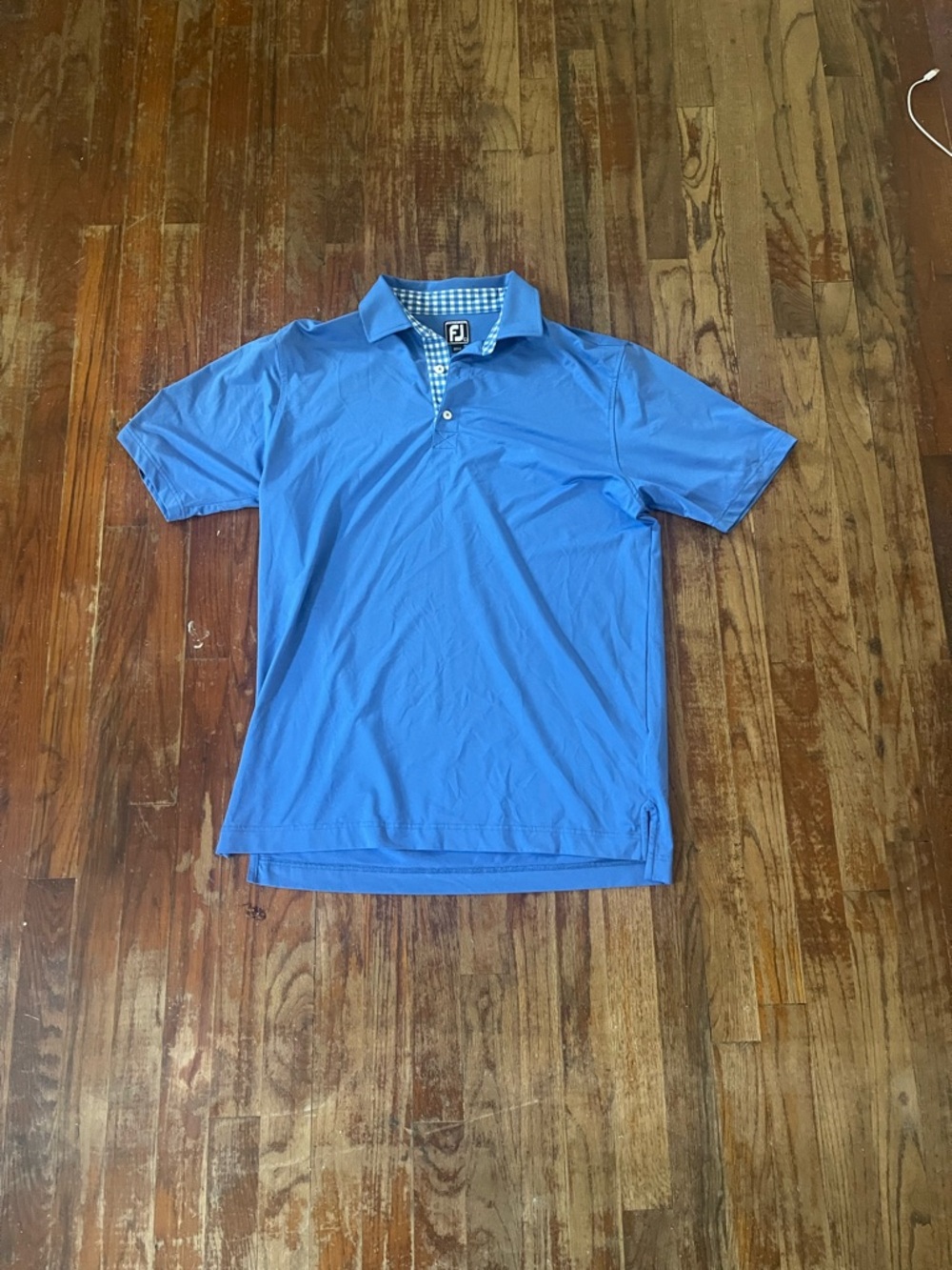 FootJoy Mens Royal Blue Golf Polo with Gingham Trim